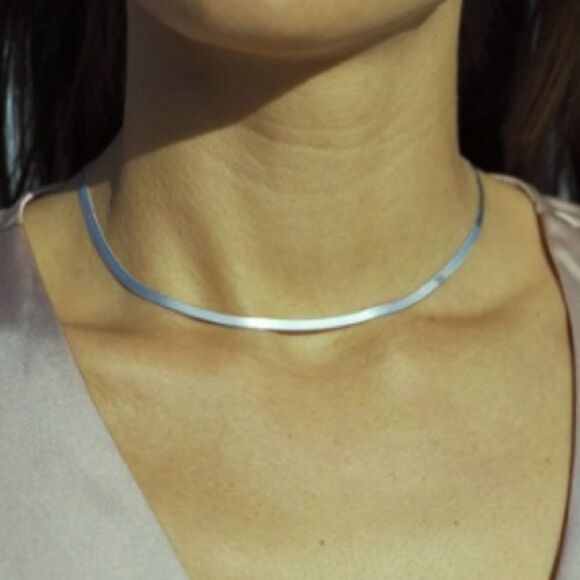 Sterling Silver Herringbone Snake Necklace - Picture 8 of 8